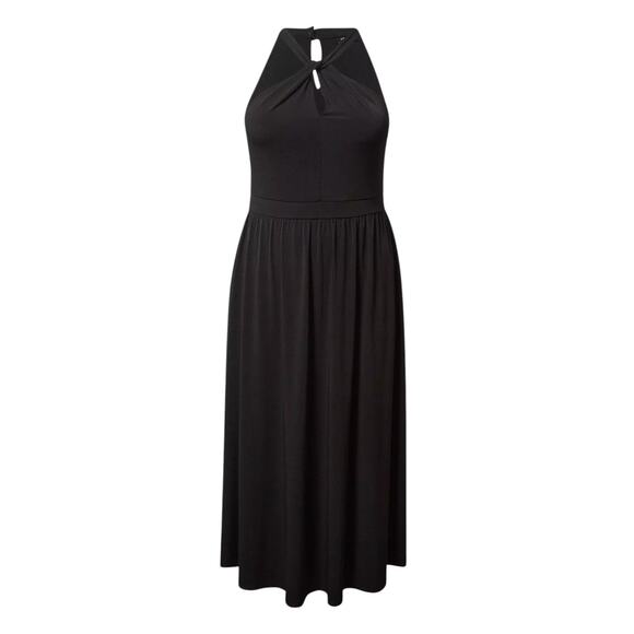 Torrid Deep Black Tea Length Studio Knit Halter Dress Women's Size 12 Large New - Picture 1 of 12